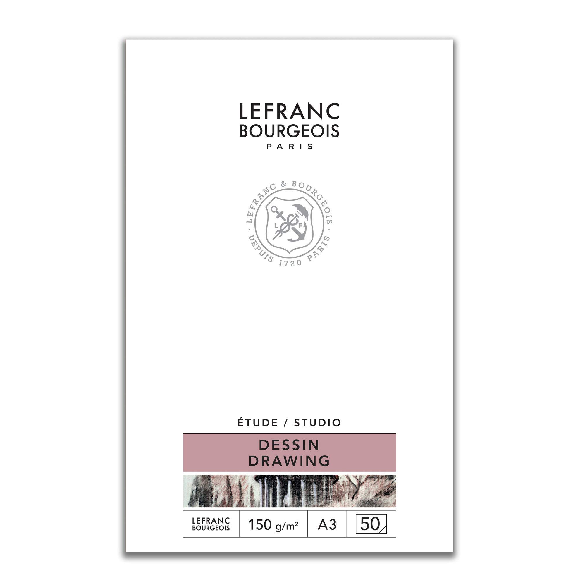 Lefranc Bourgeois 301336 Studio Drawing Pad 50 Sheets A3 Bound 150 g/m² Fine Grain Surface for Drawing with Pencils, Chalk, Charcoal and Other Dry Techniques