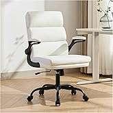 Office Chair Adjustable Desk Chair Mid Back Executive Comfortable Bonded Leather Ergonomic Back Support Home Computer Chair with Padded Flip-up Armrest Swivel Wheels (White)