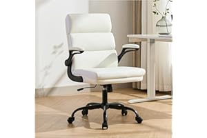 AMSEATEC Office Chair Adjustable Desk Chair Mid Back Executive Comfortable Bonded Leather Ergonomic Back Support Home Computer Chair with Padded Flip-up Armrest Swivel Wheels (White)