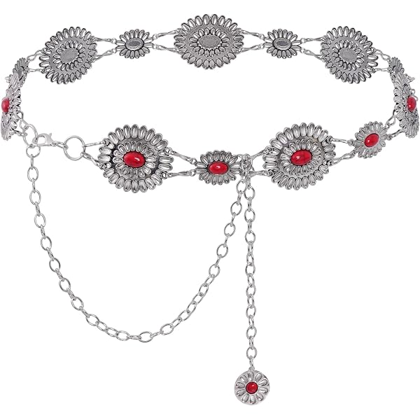 2125 2 Pack Women Western Metal Concho VZZNN 2 Pack Western Metal Concho Belt for Woman Chain Belt  main image 3