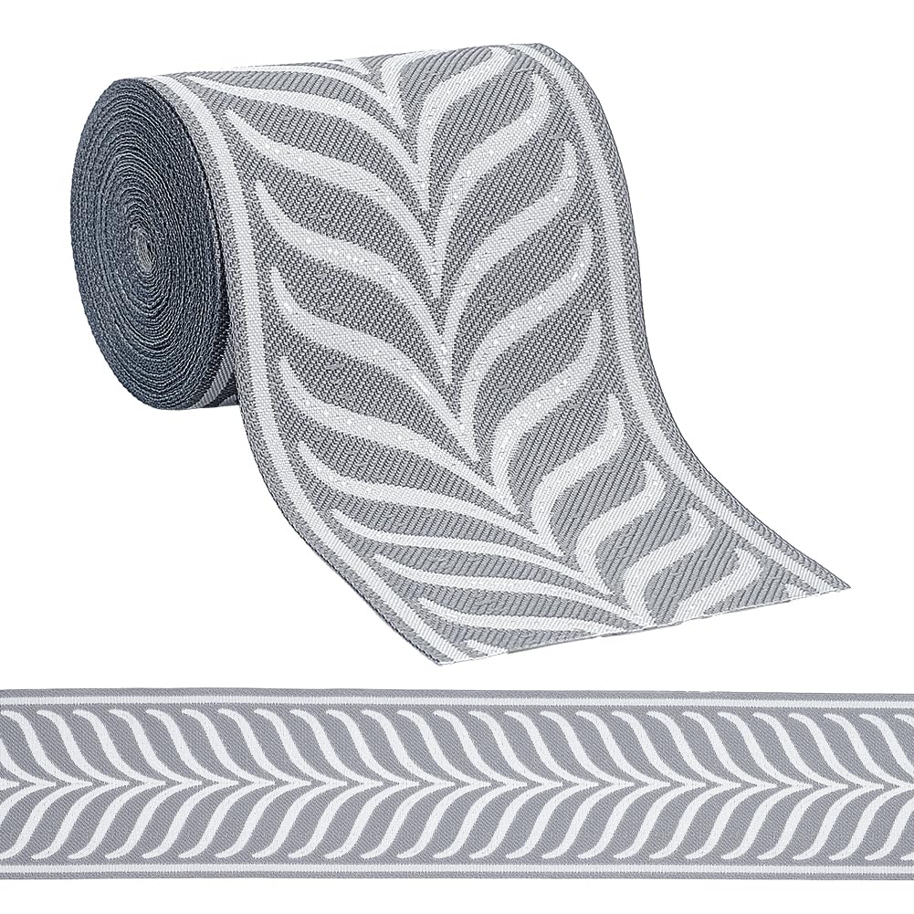 FINGERINSPIRE 5.5Yards/5M Embroidered Drapery Trim 86mm Wide Dark Gray Curtain Trim Tape Polyester Jacquard Leaf Ribbon Jacquard Woven Embroidery Trim for Your Drapes Curtains Drapery Banding Trim