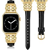 TOYOUTHS Leather Band Compatible with Apple Watch Bands Women 38/40/41/42/44/45/46/49mm Dressy Slim Leather Strap with Designer Heart Knot Buckle for iWatch Series 11 10 9 8 7 6 5 4 SE/Ultra 3 2 1