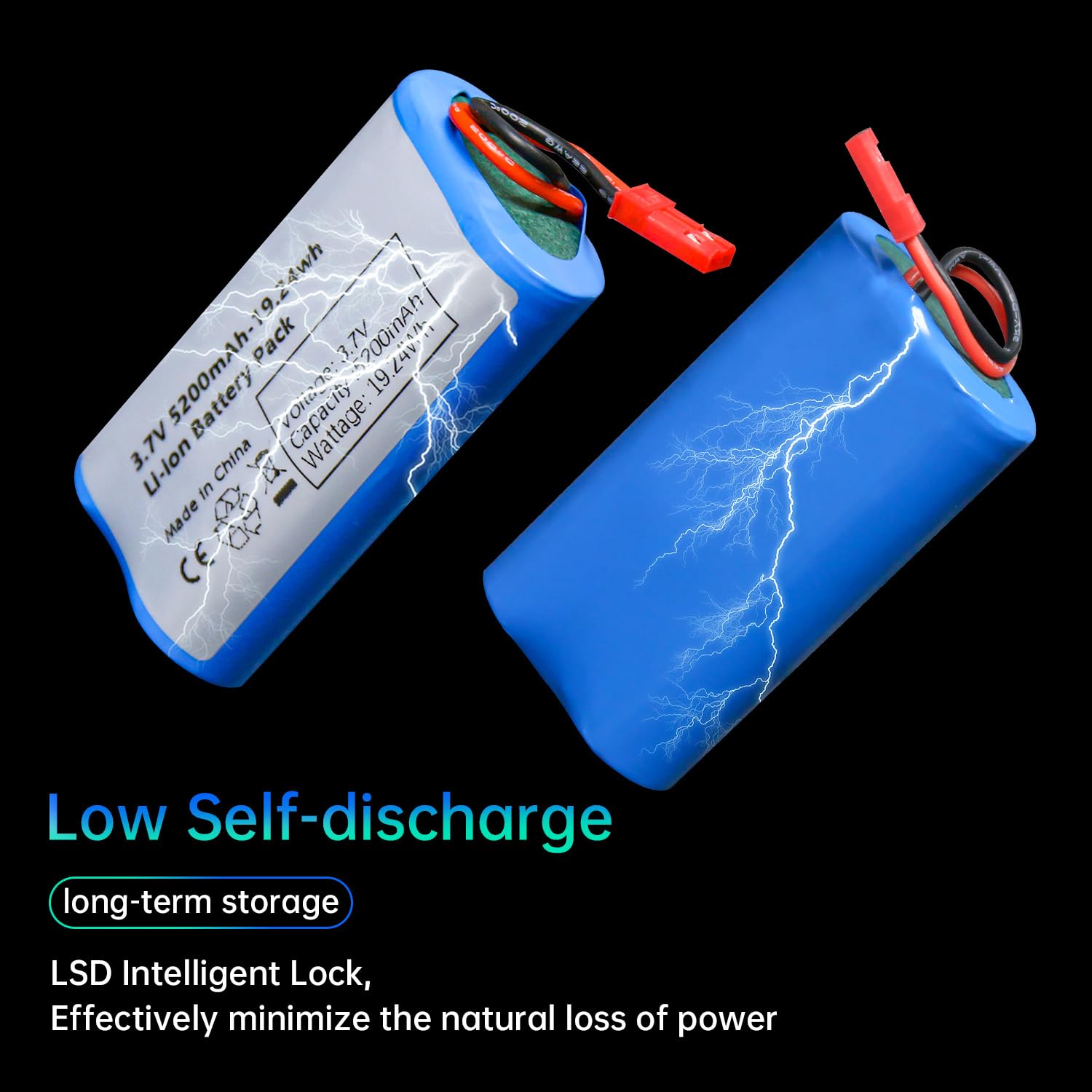 Qimoo 3.7V 5200mah Rechargeable Battery Pack Lithium Ion Batteries with JST-2P Connector for RC Truck, RC Boat, RC Stunt Car