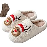 BOOUKILE Happy Face Slippers for Women Men,Retro Soft Cozy Comfy Plush Lightweight House Slippers Slip-on Indoor Outdoor Slippers,Slip on Anti-Skid Sole