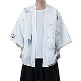 PRIJOUHE Kimono For Men Japanese Style Kimono Robe Jacket Lightweight Open Front Cardigan Seven Sleeve Yukata Coat