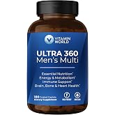 Vitamin World Ultra 360 Multivitamin for Men, Energy &amp; Performance Support | Men's Multivitamin with Herbs &amp; Antioxidants, Vitamins A, C, D, E &amp; B12 plus Zinc for Immune Support, 180 Caplets