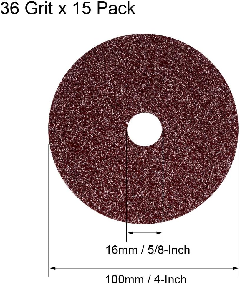 sourcing map 4-Inch x 5/8-Inch Aluminum Oxide Resin Fiber Discs, Center Hole 36 Grit Sanding Grinding Discs, 15 Pack - Image 3