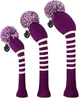 Scott Edward Knitted Golf Head Covers 3Pcs Driver Fairway Hybrid Purple