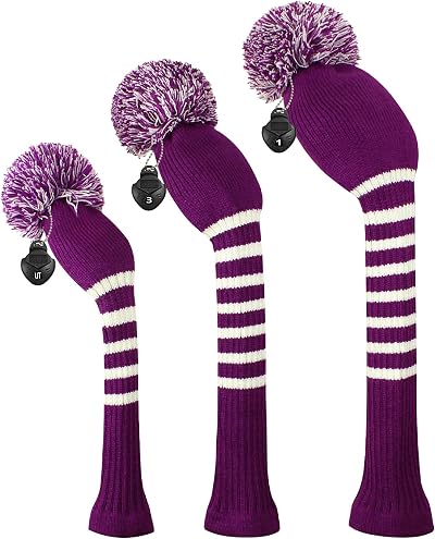 Scott Edward Knitted Golf Head Covers 3Pcs Driver Fairway Hybrid Purple