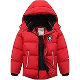 BYLESIN Kids Boy's Waterproof Puffer Cotton Jacket Warm Fleece Lined Down Coat Thick Hooded Winter Coat