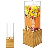 2 Gallon Drink Dispenser for Parties, Beverage Dispenser with Airtight Valve, Large Water Drink Dispenser, Water Dispenser with Wood Stand, Lemonade Dispenser for Water, Juice,Cocktails,Ice Tea