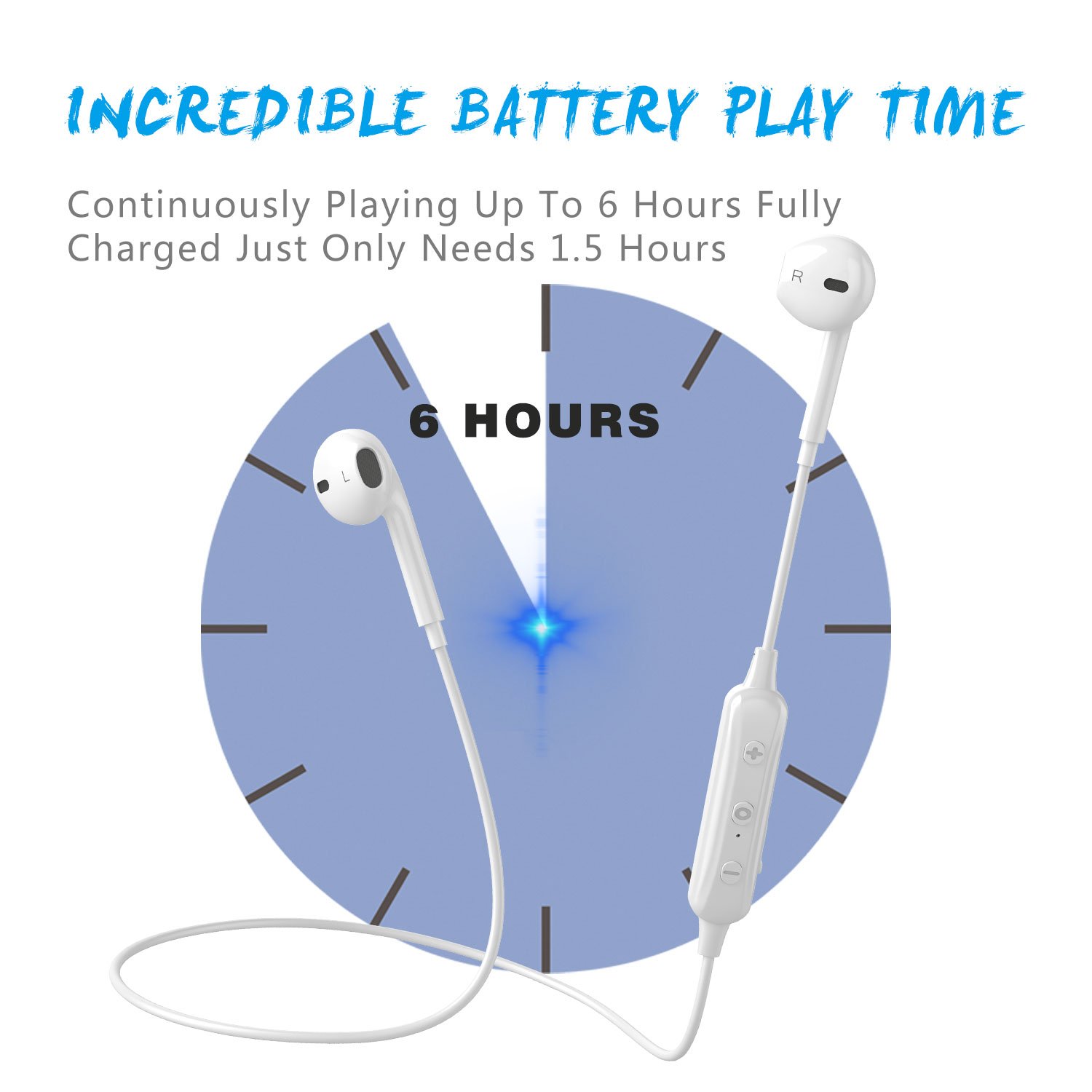 Charlemain Auricolari Bluetooth, Cuffie BluetoothV4.1 Stereo Wireless Senza Fili Cuffiette Bluetooth con Microfono Compatibile con Phone e Android Samsung Note Huawei Xiaomi LG-Bianco