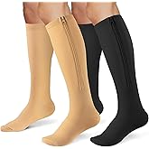 Zipper Compression Socks for Women & Men 2 Pairs,15-20mmhg Closed Toe Compression Stocking is Best for Athletic Running,Hiking