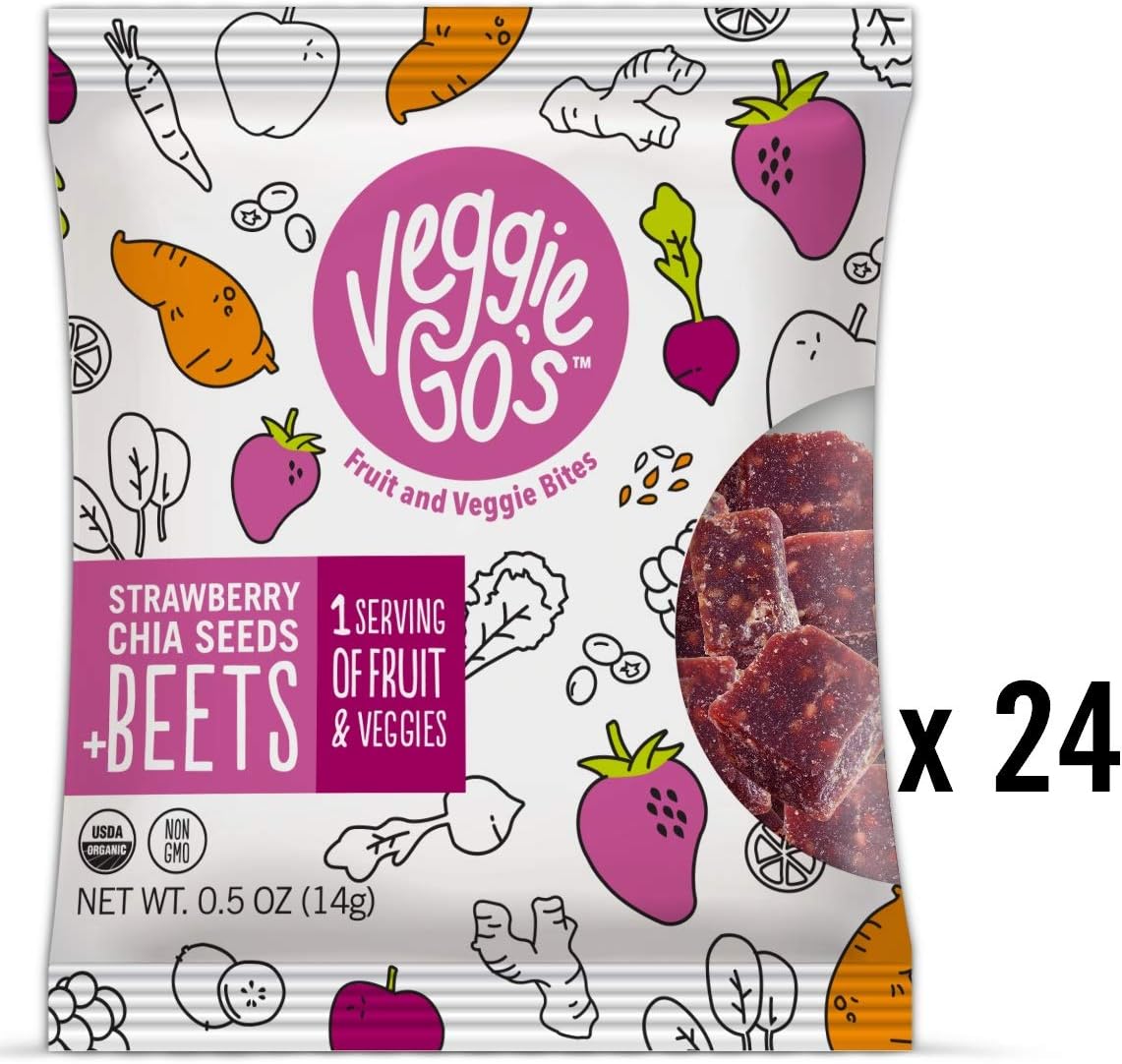 Veggie-Go's by Wildmade Strawberry, Chia + Beets (24 pack) Organic Fruit Bites with Veggies.