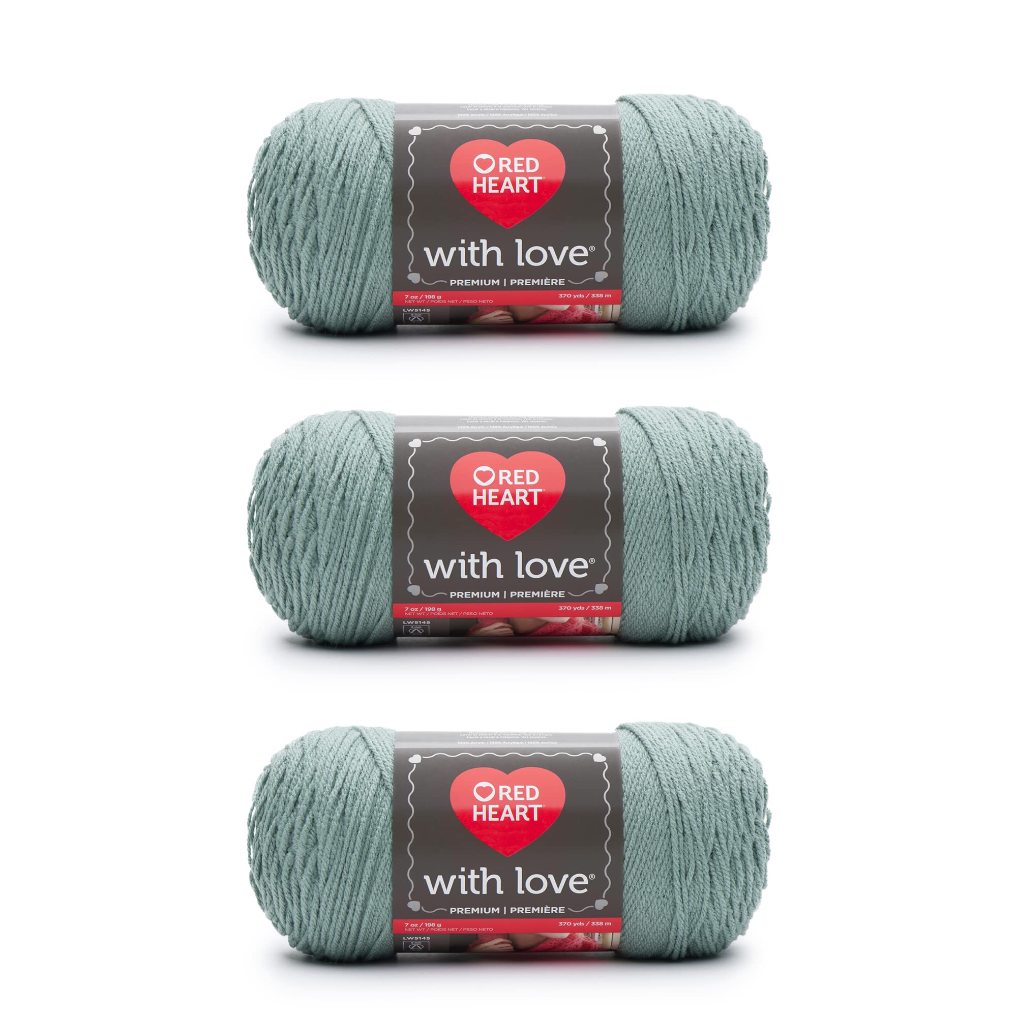 Red Heart with Love Sage Yarn - 3 Pack of 198g/7oz - Acrylic - 4 Medium (Worsted) - 370 Yards - Knitting/Crochet