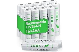 WENJOOP Rechargeable AAA Batteries 16 Pack, 1100 mAh High Capacity NiMH AAA Rechargeable Batteries, Pre-Charged and Long-Lasting 1.2V Low Self Discharge High-Performance Triple AAA Batteries