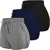 URATOT 3 Packs Women Sport Shorts Cotton Yoga Running Workout Shorts Summer Athletic Pant with Drawstring and Pockets