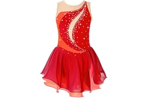 XUNZOO Kid Girls Ice Figure Skating Costume Patchwork Color Mesh Leotard Dress for Dance Performance