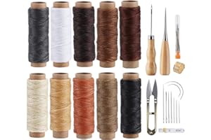 ilauke Leather Sewing Kit 31Pcs Waxed Thread Leather Repair Kit with Sewing Awl Upholstery Leather Working Tools&Supplies Leather Stitching for DIY Beginner Leather Shoe Repair Book Binding
