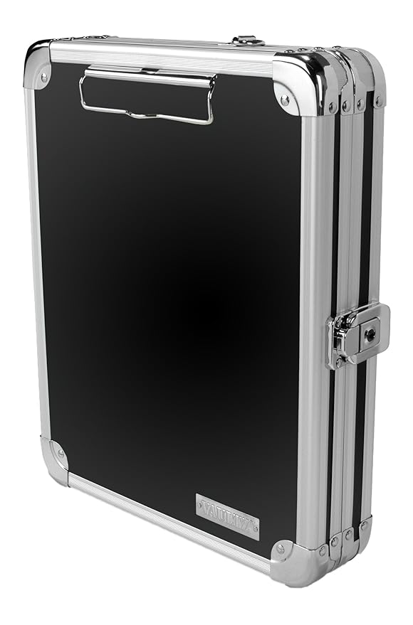 Vaultz Locking Mini Storage Clipboard, 5 x 8 Inches, Key Lock, Black with Chrome Accents