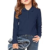 Haloumoning Girls School Uniform Long Sleeve Polo Shirt Kids Golf Pique Polo Shirts 5-14 Years