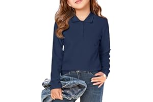 Haloumoning Girls School Uniform Long Sleeve Polo Shirt Kids Golf Pique Polo Shirts 5-14 Years