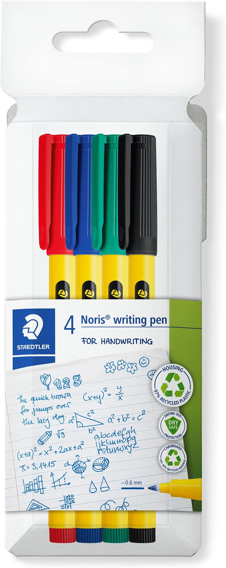 STAEDTLER Noris Handwriting Pen 4 Assorted Colours 0.6mm Pack of 4 307 C4