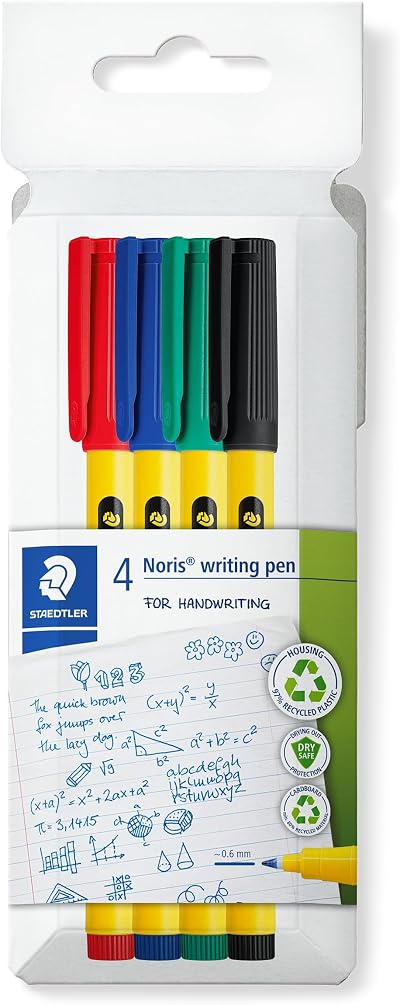 STAEDTLER Noris Handwriting Pen 4 Assorted Colours 0.6mm Pack of 4 307 C4