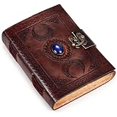cuero 3 Moon Blue Lapis Embossed Vintage Leather Journal | 240 Pages of Antique Handmade Deckle Edge Vintage Paper, Leather Sketchbook, Drawing Journal, Great Gift (6 inch by 8 inch, brown)