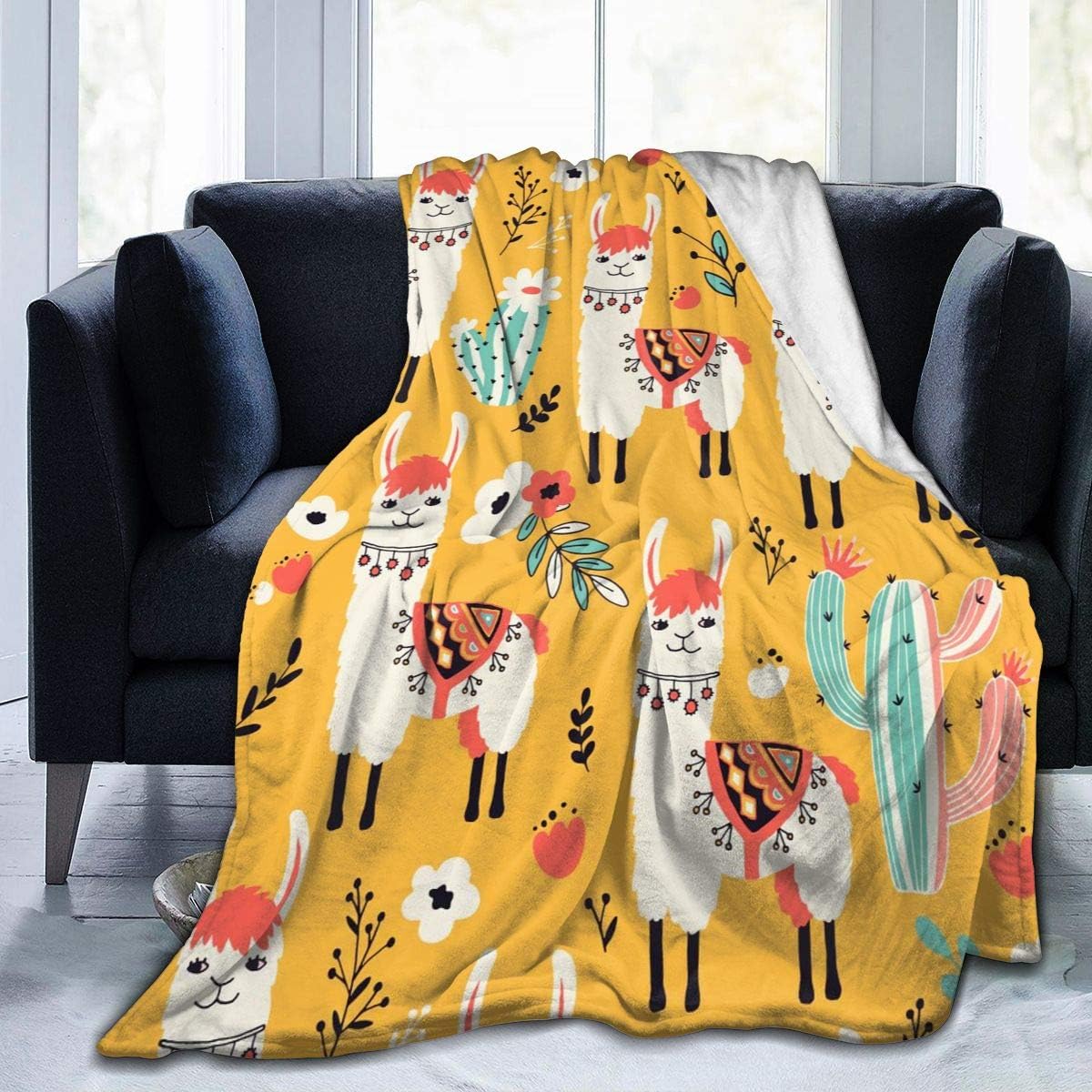 Delerain Llamas Flowers Cactus Soft Throw Blanket 40"x50" Lightweight Flannel Fleece Blanket for Couch Bed Sofa Travelling Camping for Kids Adults