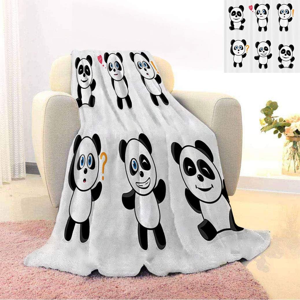 Alexdemo Animal Decor Thermal Throw Blankets, Pandas with Heart Shapes Question and Exclamation Marks Creative Lovely Illustration Winter Warm Soft Mini Blanket for Sofa, 50" x 30" Black White