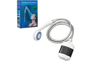 QCBF Portable Camping Shower Pump - Rechargeable Outdoor Shower Head Sprayer, Pumps Water from Bucket. Experience Refreshment Anywhere, Perfect for Camping, Hiking, Travel, Car Washing & Pet Cleaning