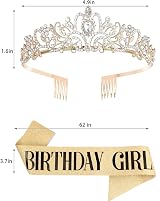 DRESHOW Birthday Crown Tiara Set with Sash Glitter Queen Gift view 4