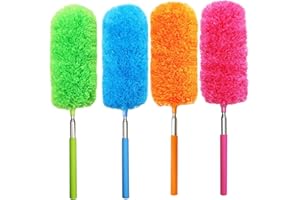 HDONGANY 4 Pack Microfiber Feather Duster, with Extendable Pole and Bendable Head, Washable Microfibre Cleaning Tool for Cleaning Office, Car, Computer, Furniture, Sofa, Photo Frame