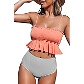 CUPSHE Women's High Waist Bikini Swimsuit Ruffle Two Piece Bathing Suit