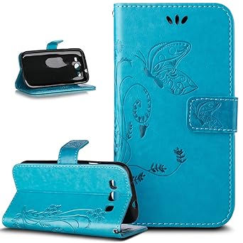 Kompatibel mit Galaxy S3 Mini Hülle,S3 Mini Hülle,Prägung Schmetterling Blumen Muster PU Lederhülle Flip Hülle Cover Schale S