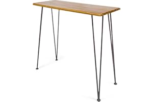 Christopher Knight Home Denali Ouotdoor Industrial Acacia Wood Bar Table with Iron Frame, Teak Finish / Rustic Metal