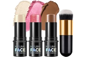 LEZERO 3 Pcs Cream Contour Stick Makeup Kit, Shades with Highlighter Stick, Blush Stick and Bronzer Contour Stick for Sculpt the Cheeks, Long Lasting, Waterproof, Matte & Dewy Finish (#01, 03, 04)