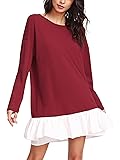 Romwe Women's Casual Long Sleeve Ruffle Hem Flowy Swing T-Shirt Loose Dress