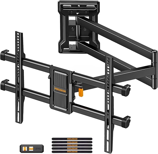 Perlegear Langarm TV Wandhalterung, Full Motion Wandhalterung Fernseher für 32-65 Zoll TVs, 60 kg Tragkraft Eck-TV Halterung mit ±90° Schwenkbarkeit und 700mm Auszug Max VESA 400x400mm, PGMF24B