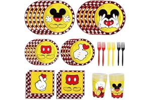 AURORAPARTY 150pcs Mickey Birthday Party Supplies Mouse Party Paper Plates Napkins Cups Forks for kids 1st 2nd 3rd Birthday Decorations Severs 30 Guests