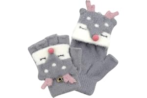 RARITYUS Unisex Cute Animal Fox Gloves Convertible Flip Top Warm Soft Winter Fingerless Mittens for Girls Boys 2 to 6 Years