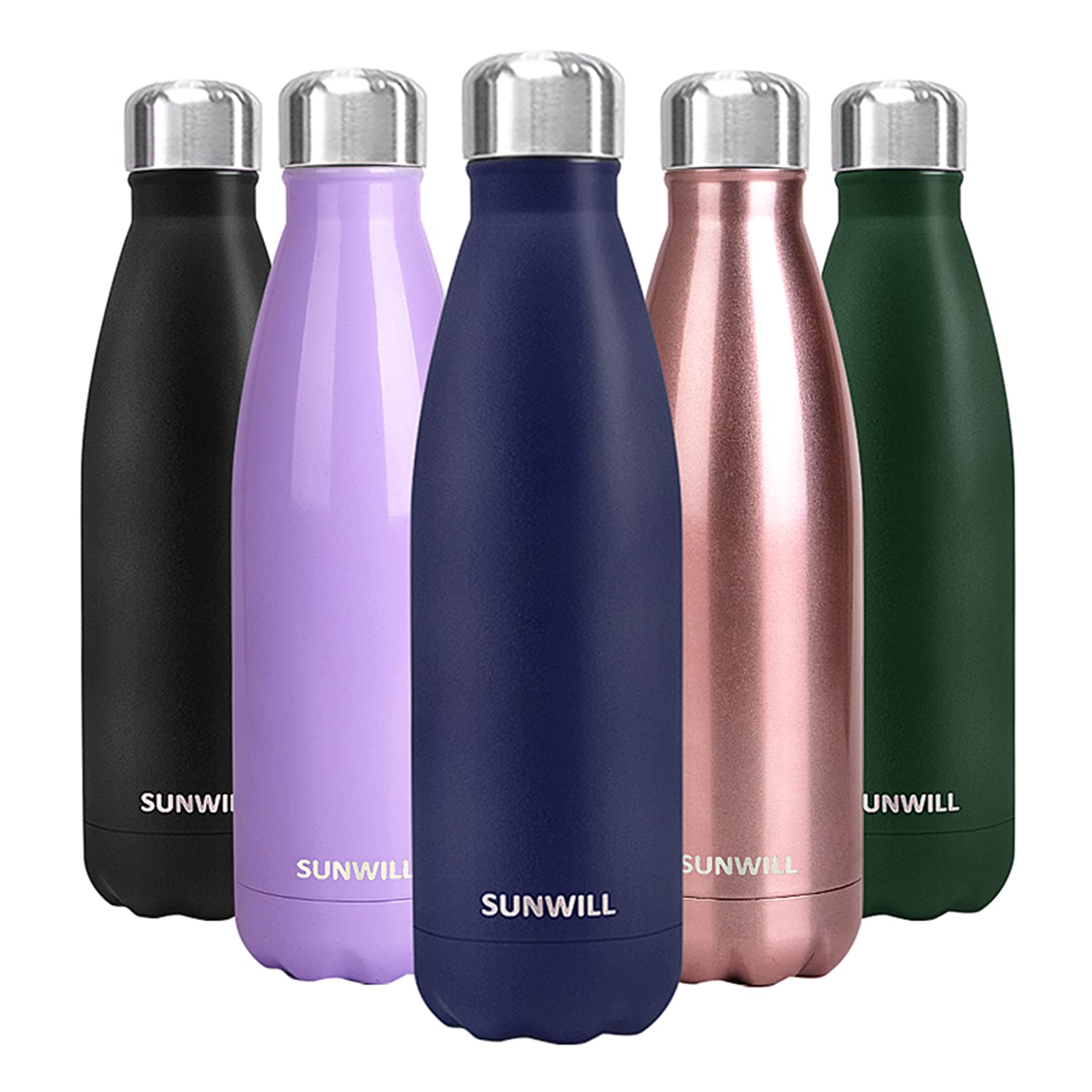 SUNWILL Metal Water Bottle Stainless Steel 500ml, Insulated Reusable Thermal Flask for Cold and Hot Drink, Travel, Sports, Gym, Powder Coated Navy Blue