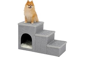 PETEPELA Cat Dog Stairs for Bed, Pet Steps for Small Dogs and Cats, Portable Heavy-Loaded [Up to 120 lbs] Dog Steps with Storage Box 3-Step to Couch, Doggie Car Ramp for Older Dogs