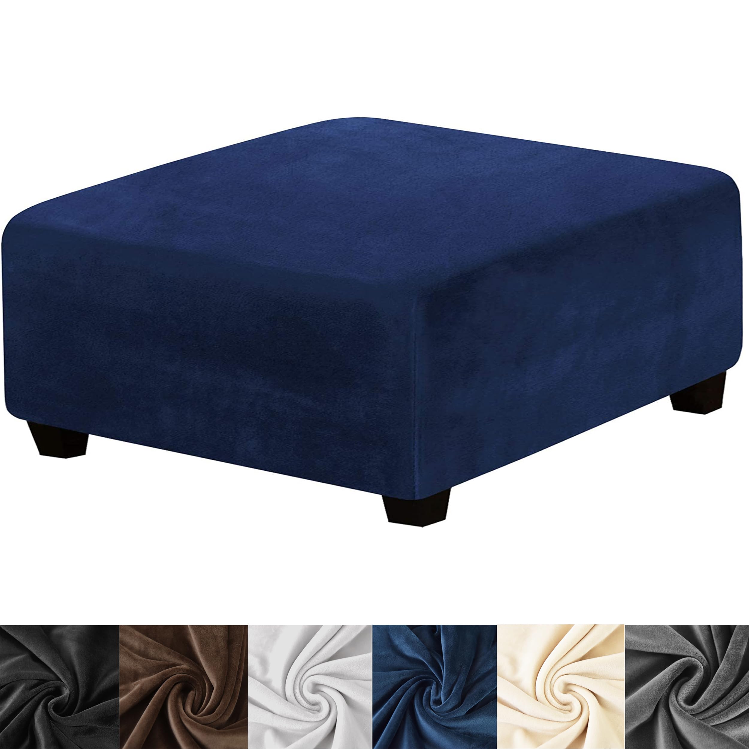 Photo 1 of HFCNMY Ottoman Cover Square,Stretch Velvet Square Ottoman Cover Thick Ottoman Slipcover Square Washable Storage Ottoman Cover Foot Stool Cover with Elastic Bottom for Living Room Blue X-Large