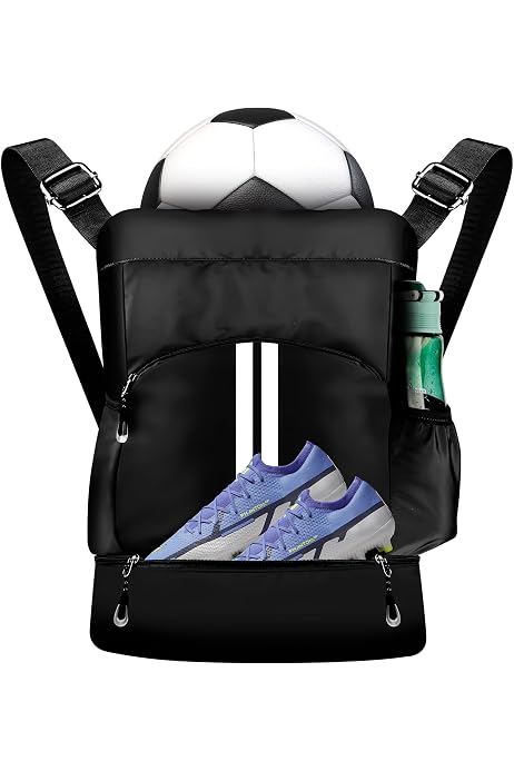 Soccer Backpack With Ball Compartment - Water Resistant Sports Bag For Soccer, Basketball, Volleyball
