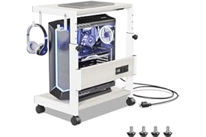 Hovadova Computer Tower Stand with Charge Station and USB Charging Port - Height Adjustable PC Tower Stand, Under Desk CPU Holder Cart with Locking Caster Wheels for Fits Most PC