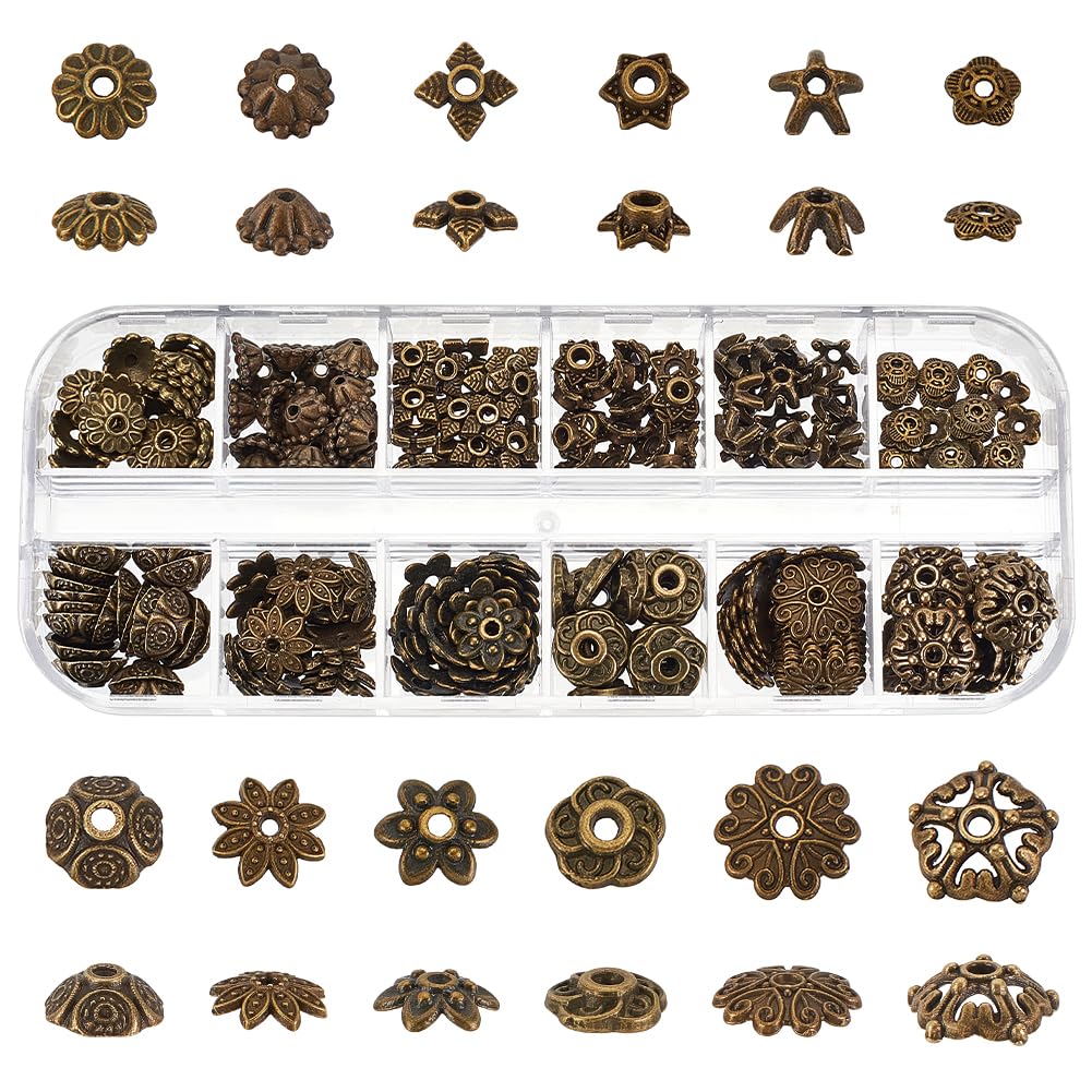 Photo 1 of PH PandaHall 240pcs 12 Styles Flower Bead Caps, Antique Bronze Caps & Spacers for Earring, Bracelet & Necklace DIY Crafts