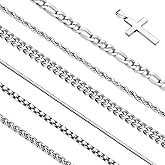 CLASICOMIS Stackable Gold/Silver Chain for Men, 6/7 Pcs Stainless Steel Cross Chain Mens Necklace Jewelry Set for Men, 5/6 Chains + 1 Cross Pendant