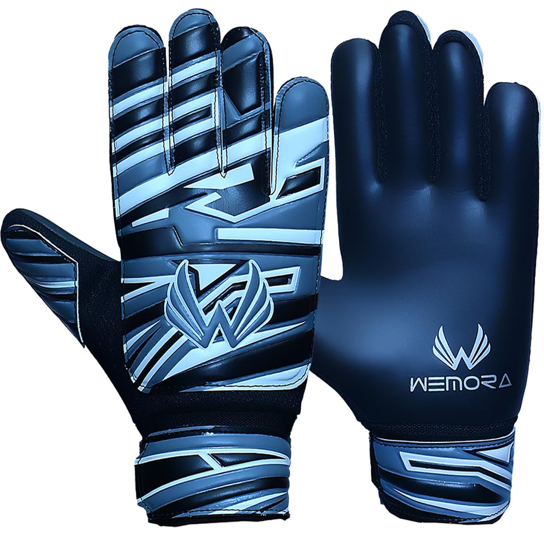 Photo 1 of WEMORA Soccer Goalie Gloves for Kids Youth Junior Boys 4mm Anti Slip Strong Grips Palm Football Goalkeeper Gloves (Grey/Black, Size 5 Suitable for 9 to 12 Years Old, Ambidextrous)